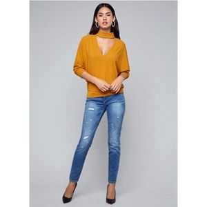 Bebe Yellow Dolman Sleeve Mock Neck Top